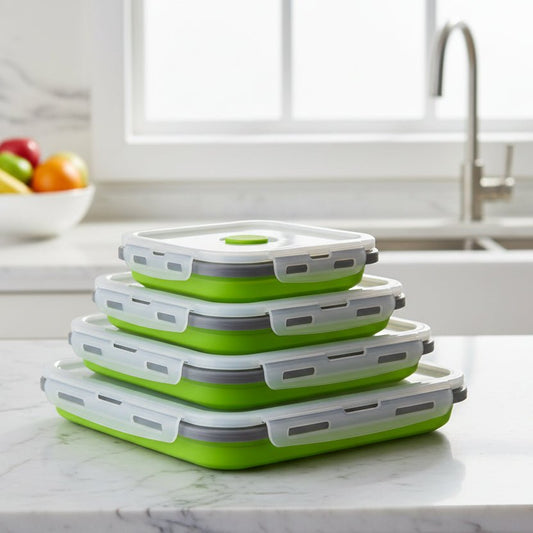 MICROSAFE – Contenitori pieghevoli in silicone per la preparazione dei pasti, adatti al microonde e salvaspazio