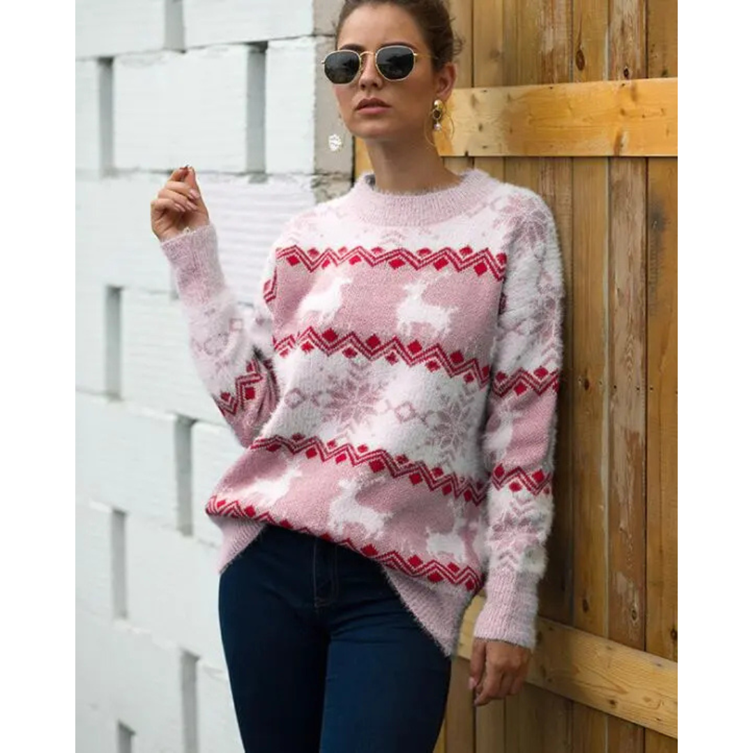 Maglione natalizio da donna in caldo tessuto misto