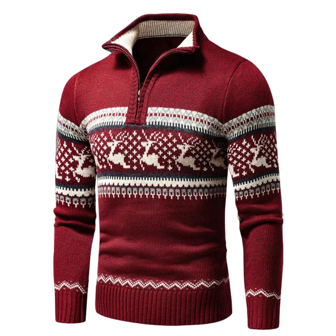 Maglione natalizio da uomo in maglia calda con cerniera