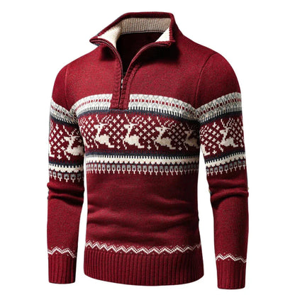 Maglione natalizio da uomo in maglia calda con cerniera