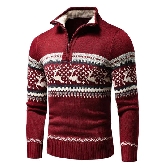 Maglione natalizio da uomo in maglia calda con cerniera