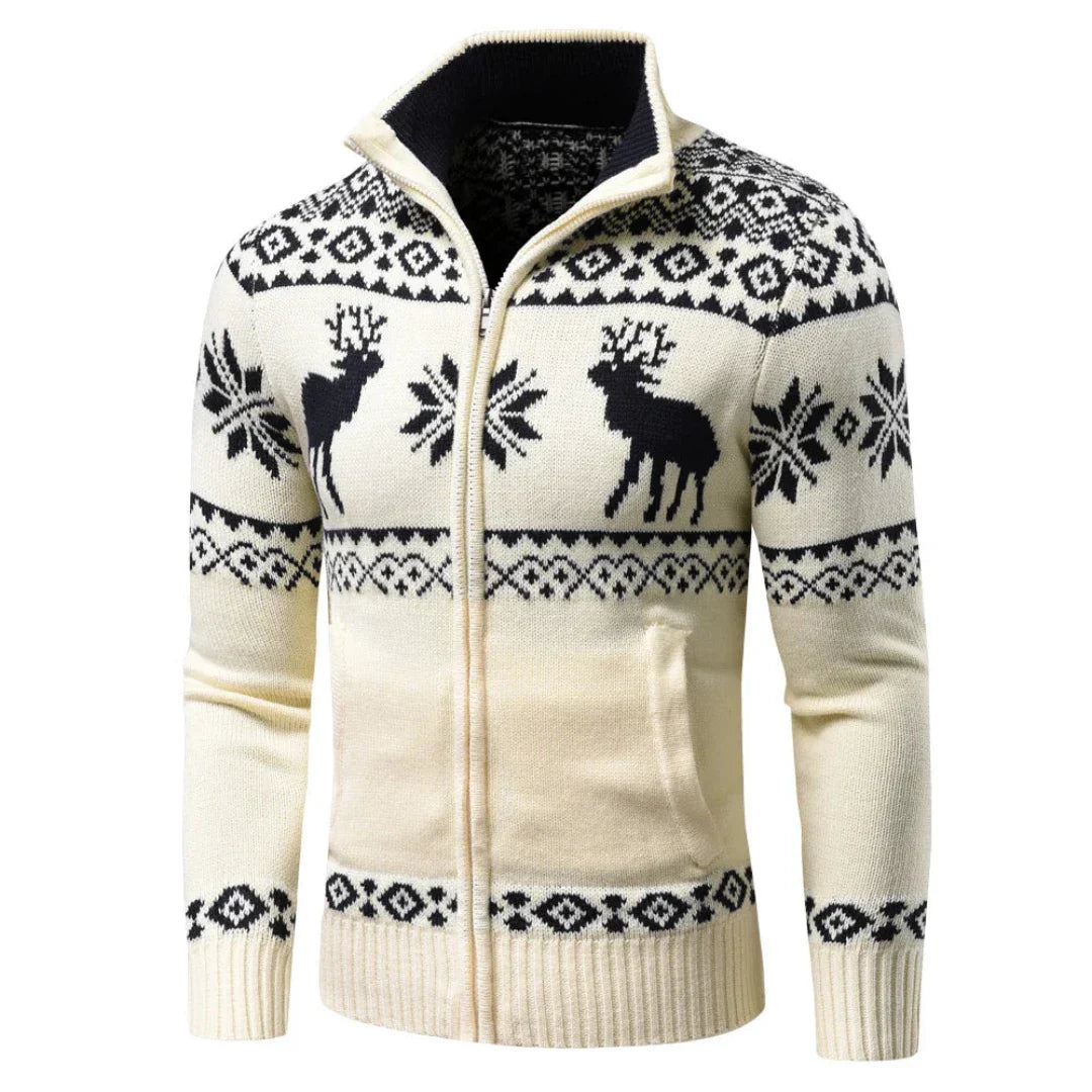Maglione natalizio da uomo in maglia calda con cerniera