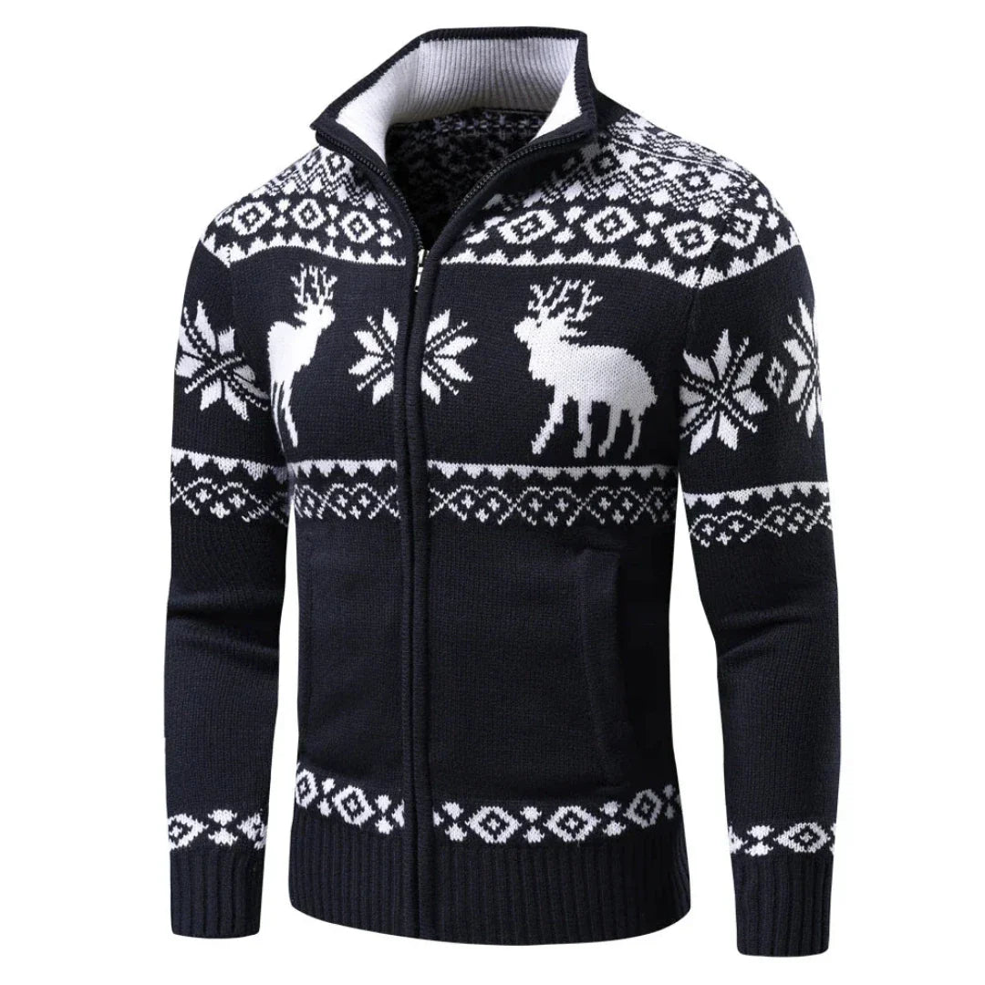 Maglione natalizio da uomo in maglia calda con cerniera