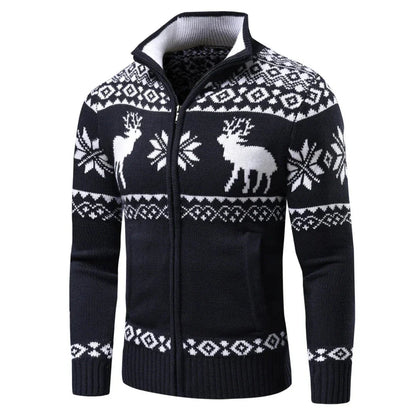Maglione natalizio da uomo in maglia calda con cerniera