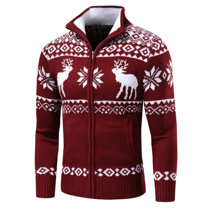 Maglione natalizio da uomo in maglia calda con cerniera