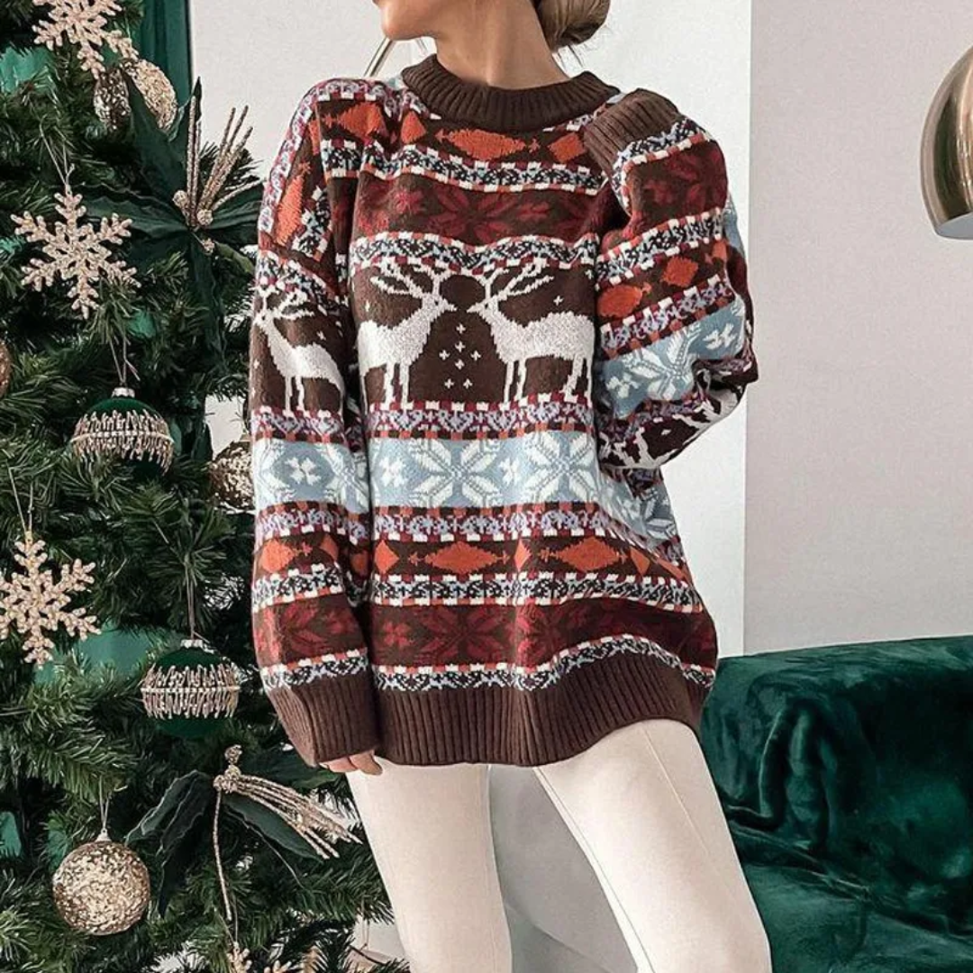 Maglione natalizio oversize da donna in tessuto morbido
