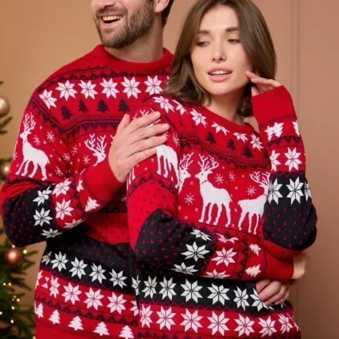 Maglione natalizio unisex con motivo di renne festive, lavorato a maglia calda