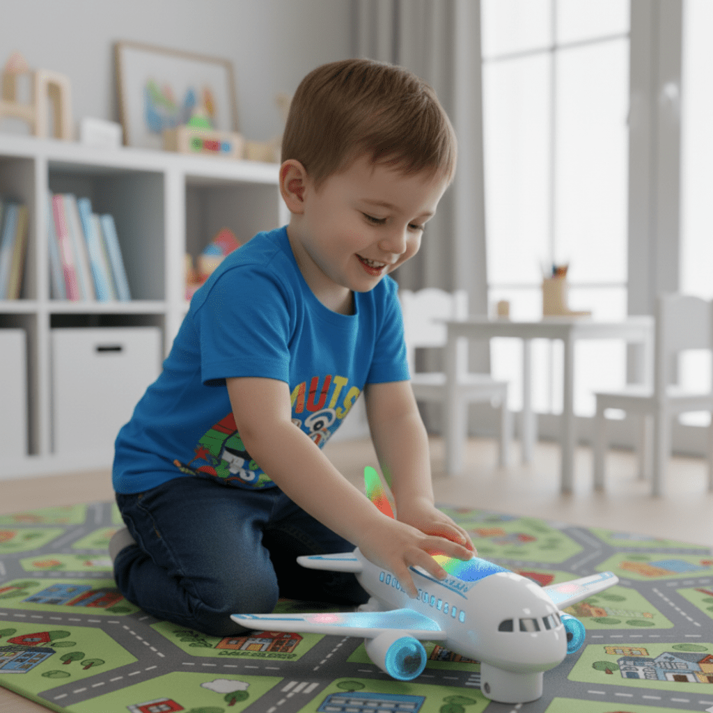 SPINJET – aereo giocattolo LED elettrico con rotazione a 360° e musica