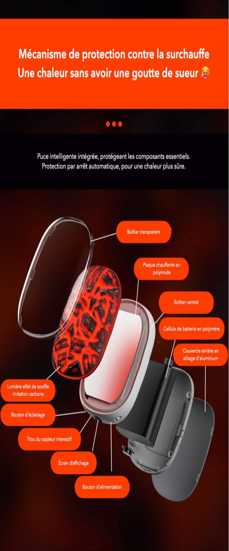 Scaldamani leggero ricaricabile con effetto fiamma – Riscaldamento rapido, 3 livelli, USB-C, Power Bank 2000 mAh