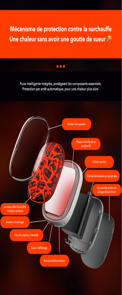 Scaldamani leggero ricaricabile con effetto fiamma – Riscaldamento rapido, 3 livelli, USB-C, Power Bank 2000 mAh