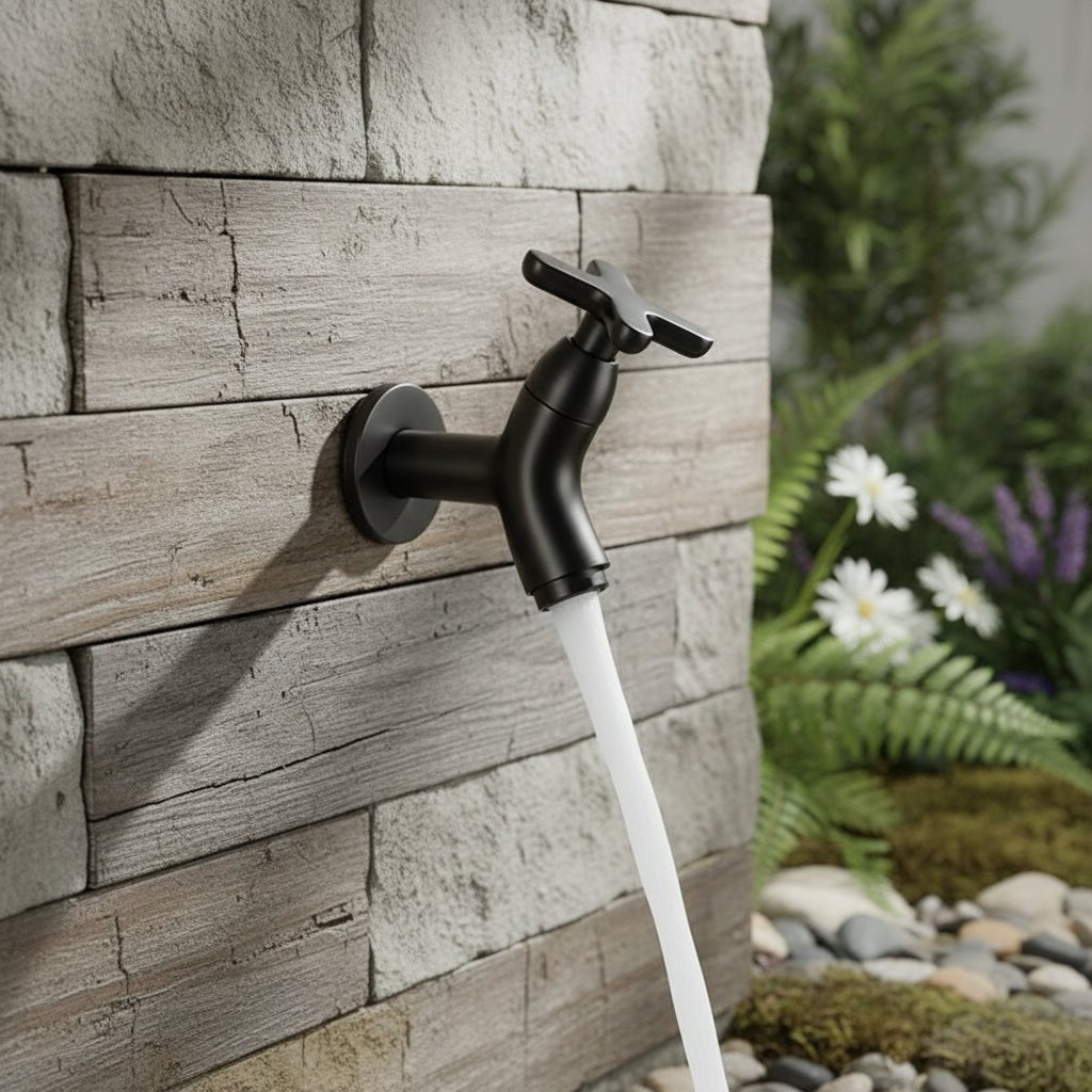 BRASSFLOW – Rubinetto da parete in ottone per acqua fredda, moderno, per bagno, cucina e uso all'aperto