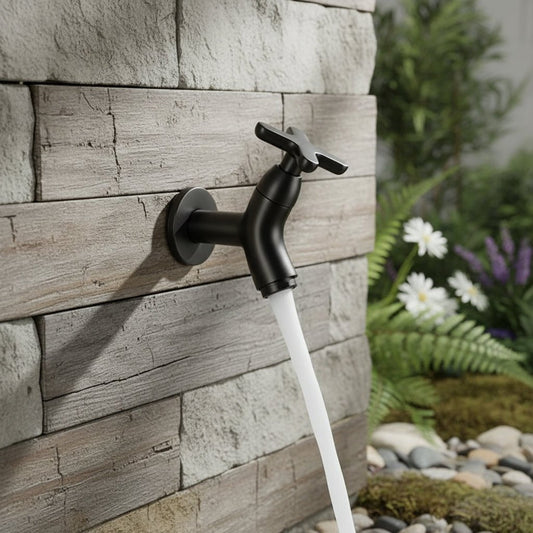 BRASSFLOW – Rubinetto da parete in ottone per acqua fredda, moderno, per bagno, cucina e uso all'aperto
