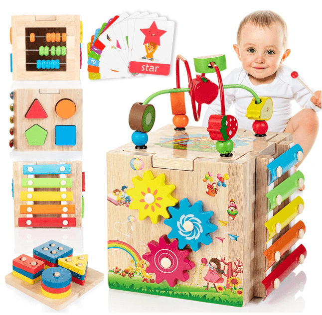 MINDBLOX – Cubo Educativo in Legno Montessori 8-in-1 per Bambini con Giochi Didattici