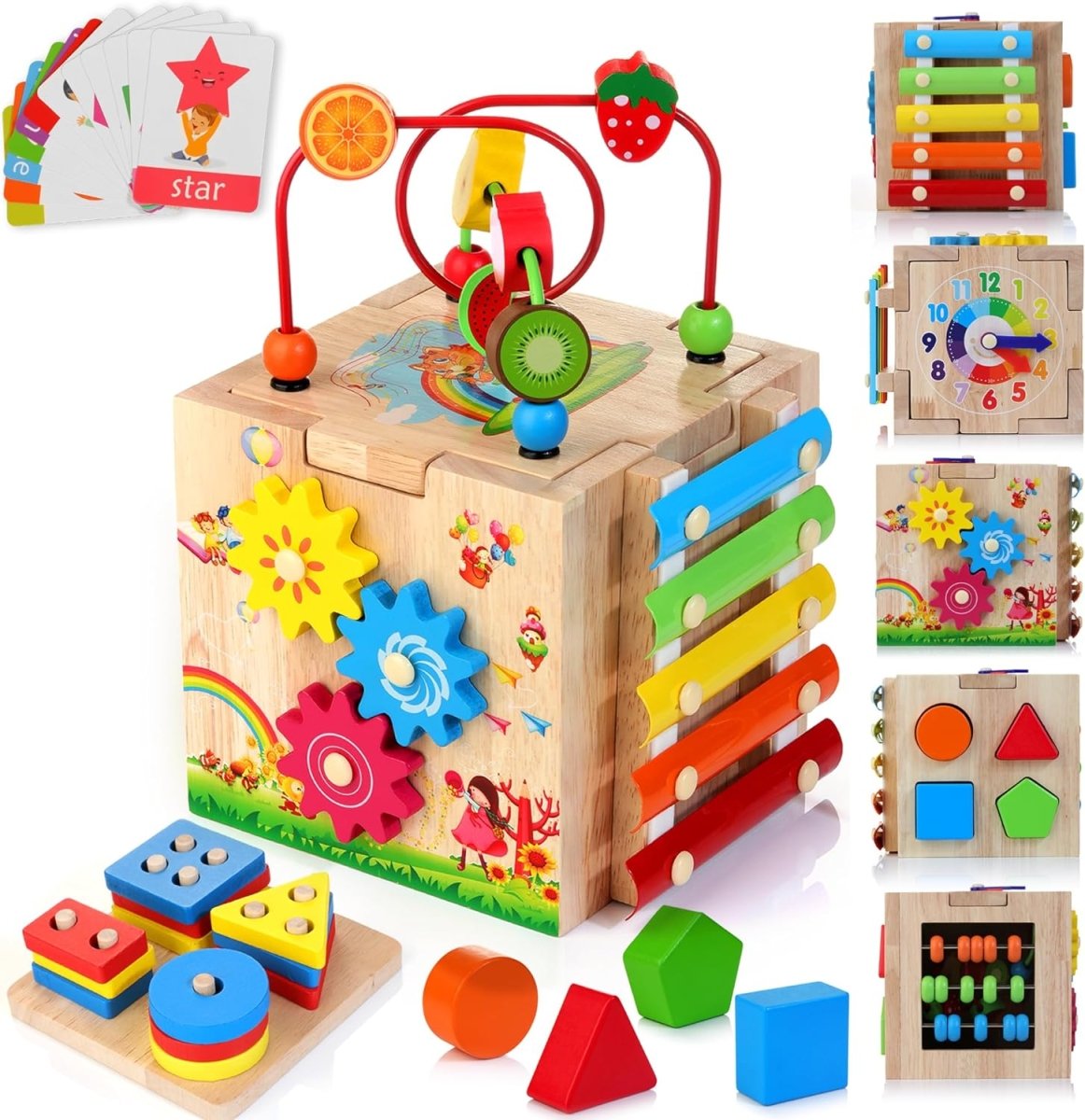 MINDBLOX – Cubo Educativo in Legno Montessori 8-in-1 per Bambini con Giochi Didattici