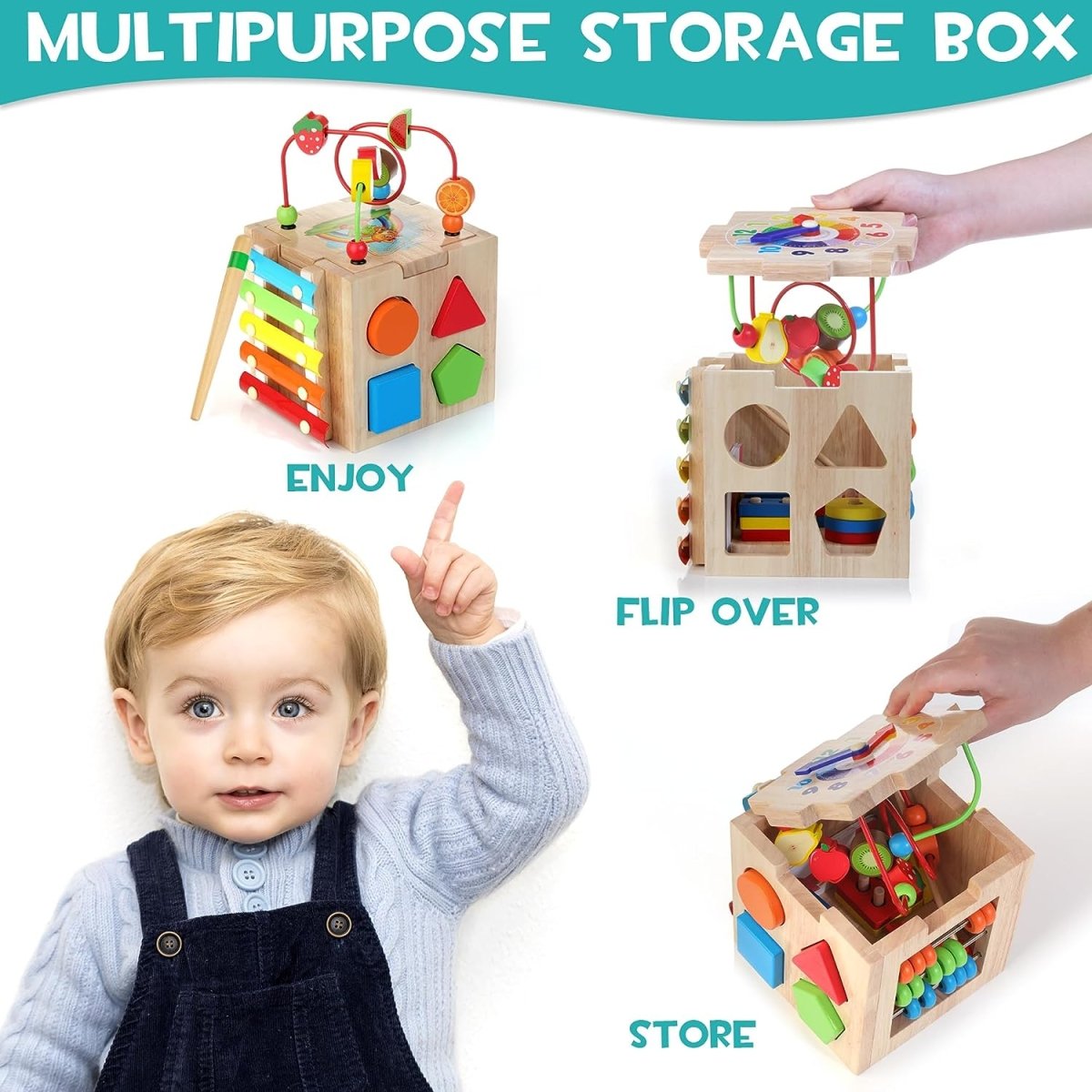 MINDBLOX – Cubo Educativo in Legno Montessori 8-in-1 per Bambini con Giochi Didattici