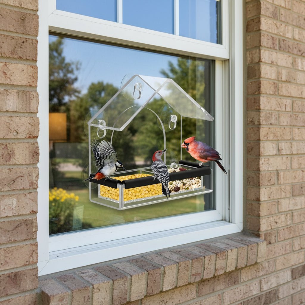BIRDVISTA – Alimentatore per uccelli da finestra in acrilico con ventose resistenti per osservazione ravvicinata