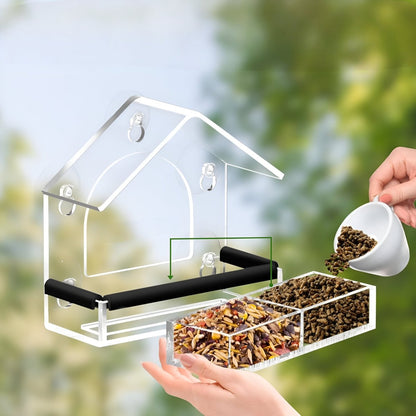 BIRDVISTA – Alimentatore per uccelli da finestra in acrilico con ventose resistenti per osservazione ravvicinata