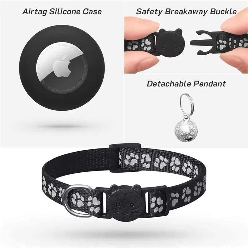 TRACKKITTY – Collare riflettente per gatto con supporto AirTag e campanella di sicurezza