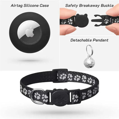 TRACKKITTY – Collare riflettente per gatto con supporto AirTag e campanella di sicurezza