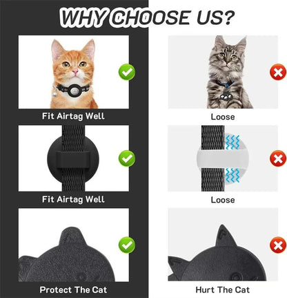 TRACKKITTY – Collare riflettente per gatto con supporto AirTag e campanella di sicurezza