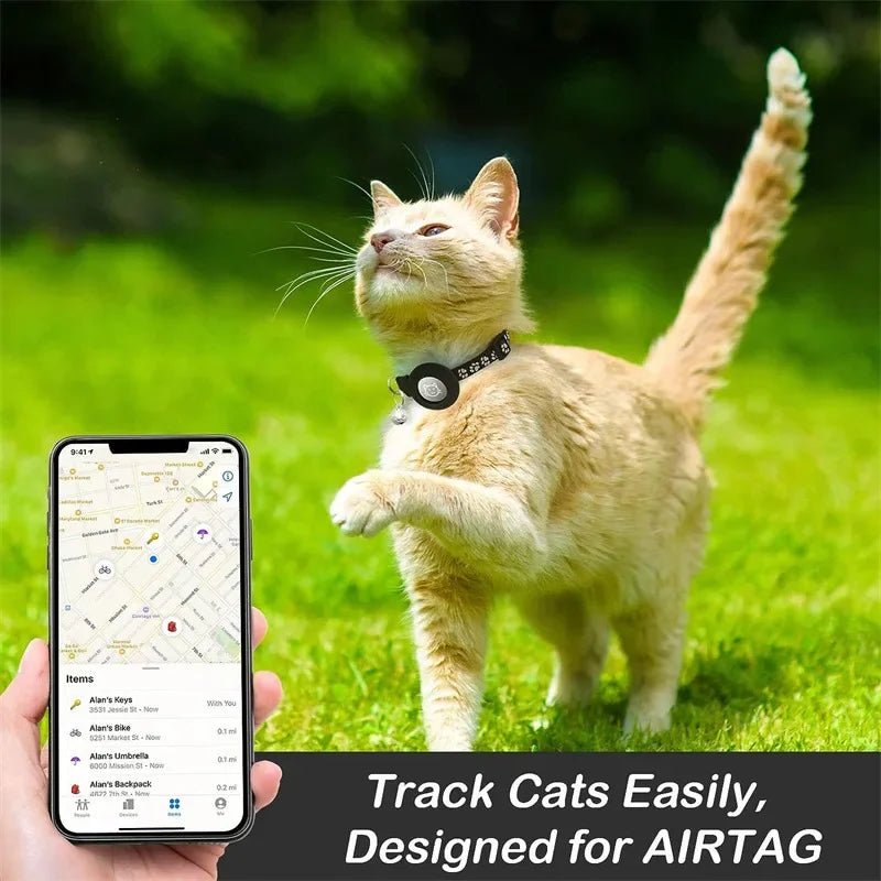 TRACKKITTY – Collare riflettente per gatto con supporto AirTag e campanella di sicurezza