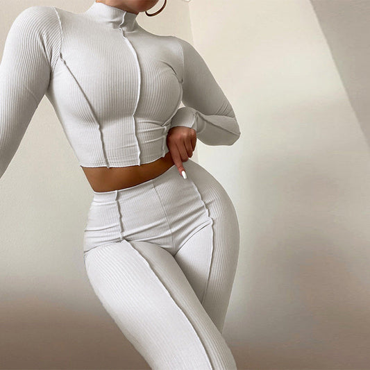 Completo Allenamento Donna | Top Manica Lunga e Leggings a Vita Alta