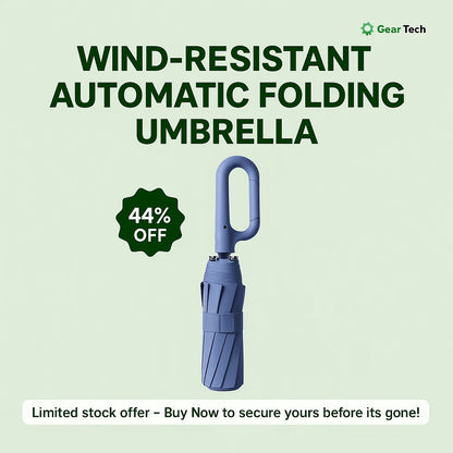 Ombrello di piegatura automatica resistente al vento con manico a fibbia grande-compatto e resistente