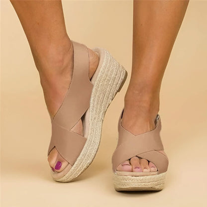 Sandalique – Sandali ortopedici da donna con zeppa e cinturini incrociati per comfort e stile