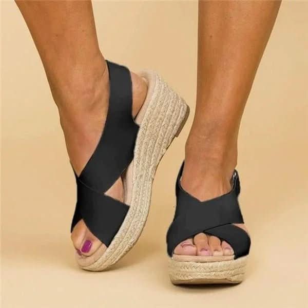 Sandalique – Sandali ortopedici da donna con zeppa e cinturini incrociati per comfort e stile