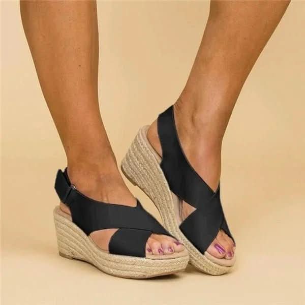 Sandalique – Sandali ortopedici da donna con zeppa e cinturini incrociati per comfort e stile