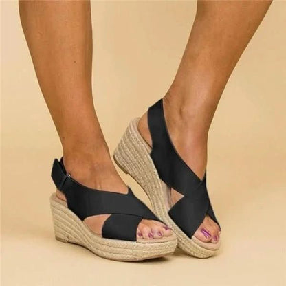 Sandalique – Sandali ortopedici da donna con zeppa e cinturini incrociati per comfort e stile