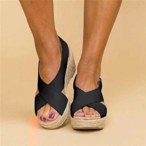 Sandalique – Sandali ortopedici da donna con zeppa e cinturini incrociati per comfort e stile