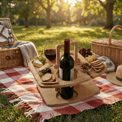 COUNTRYPLATE – Tavolo da picnic in legno con scomparti divisi per momenti speciali dedicati al vino