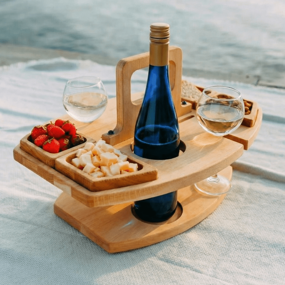 COUNTRYPLATE – Tavolo da picnic in legno con scomparti divisi per momenti speciali dedicati al vino