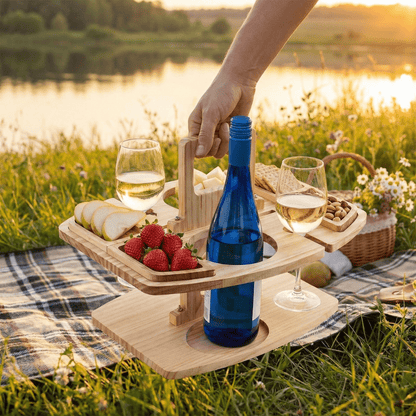 COUNTRYPLATE – Tavolo da picnic in legno con scomparti divisi per momenti speciali dedicati al vino