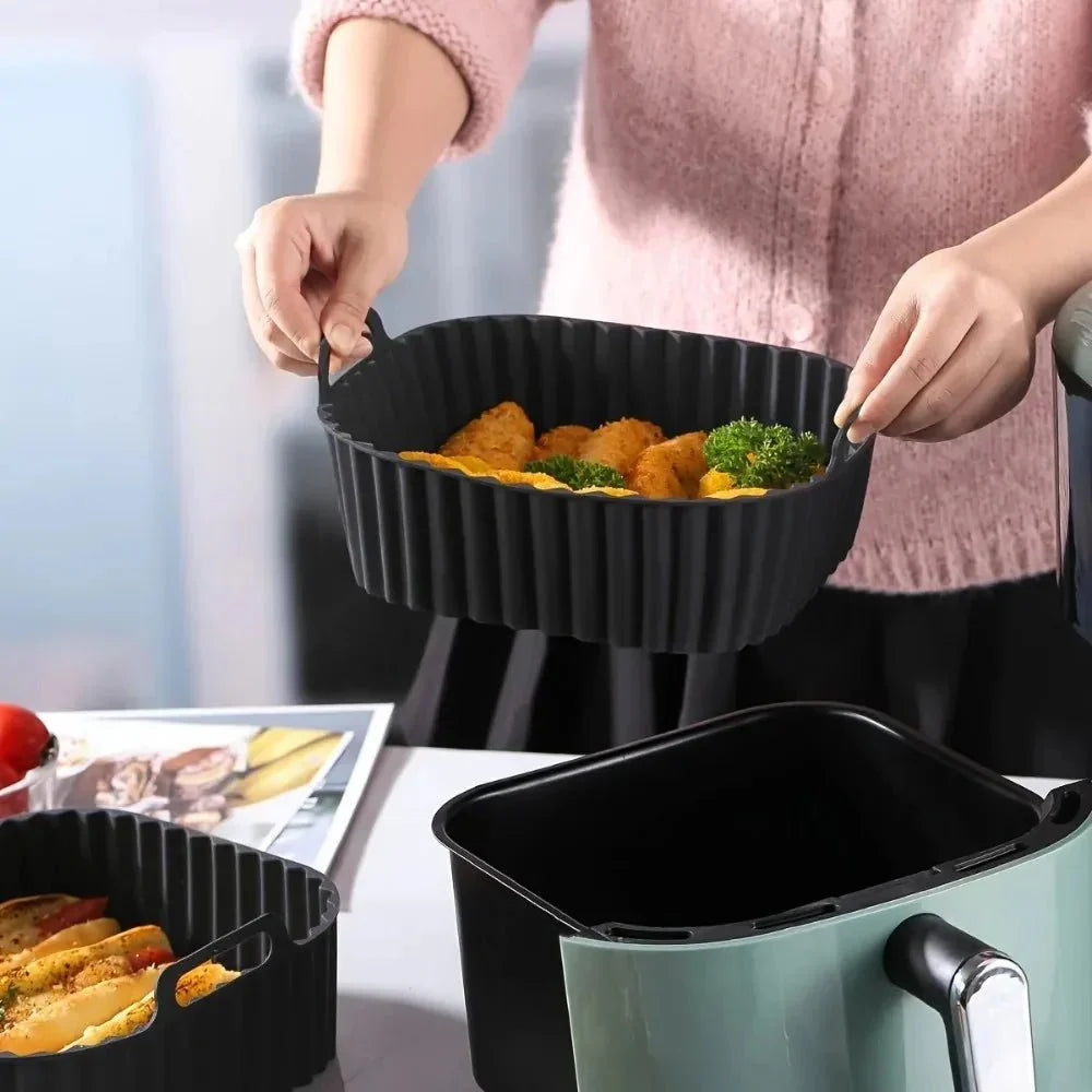 SAUBERFRY – Inserti quadrati in silicone per la friggitrice ad aria, antiaderenti e riutilizzabili (4–7 L)