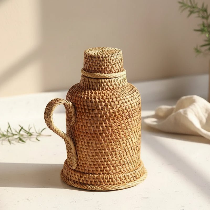 VINTAJUG – borraccia termica isolante in rattan da 1 L per bevande calde e fredde