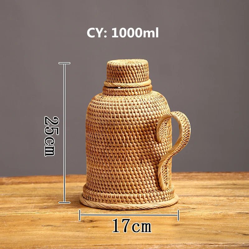 VINTAJUG – borraccia termica isolante in rattan da 1 L per bevande calde e fredde