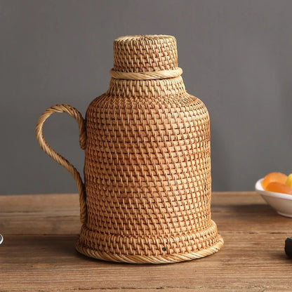 VINTAJUG – borraccia termica isolante in rattan da 1 L per bevande calde e fredde