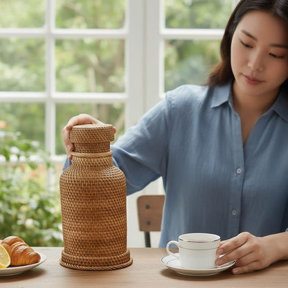 VINTAJUG – borraccia termica isolante in rattan da 1 L per bevande calde e fredde