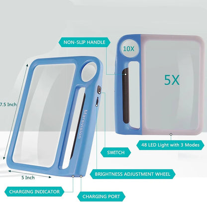 SEHKOMFORT – Lente d'ingrandimento portatile ricaricabile con ingrandimenti di 5x e 10x