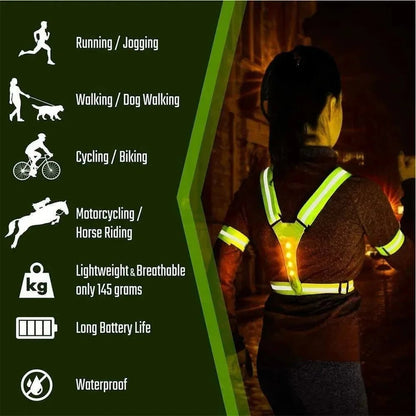 BRIGHTPATH – Gilet da corsa riflettente a LED con vestibilità regolabile e luci di sicurezza