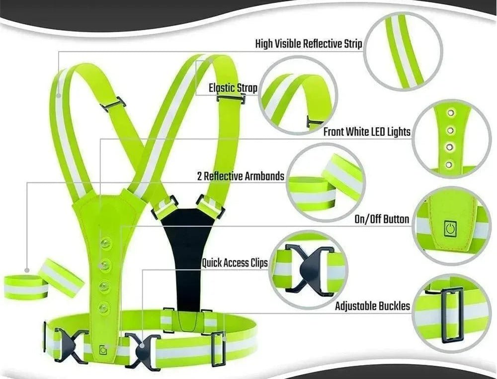 BRIGHTPATH – Gilet da corsa riflettente a LED con vestibilità regolabile e luci di sicurezza