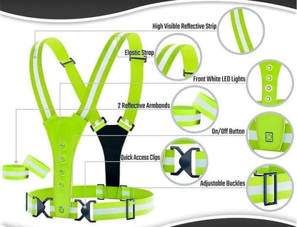 BRIGHTPATH – Gilet da corsa riflettente a LED con vestibilità regolabile e luci di sicurezza