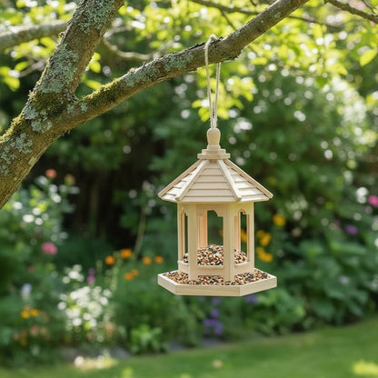 NATUREWELL – Casetta per uccelli rustica fatta a mano con sistema idrico integrato in legno
