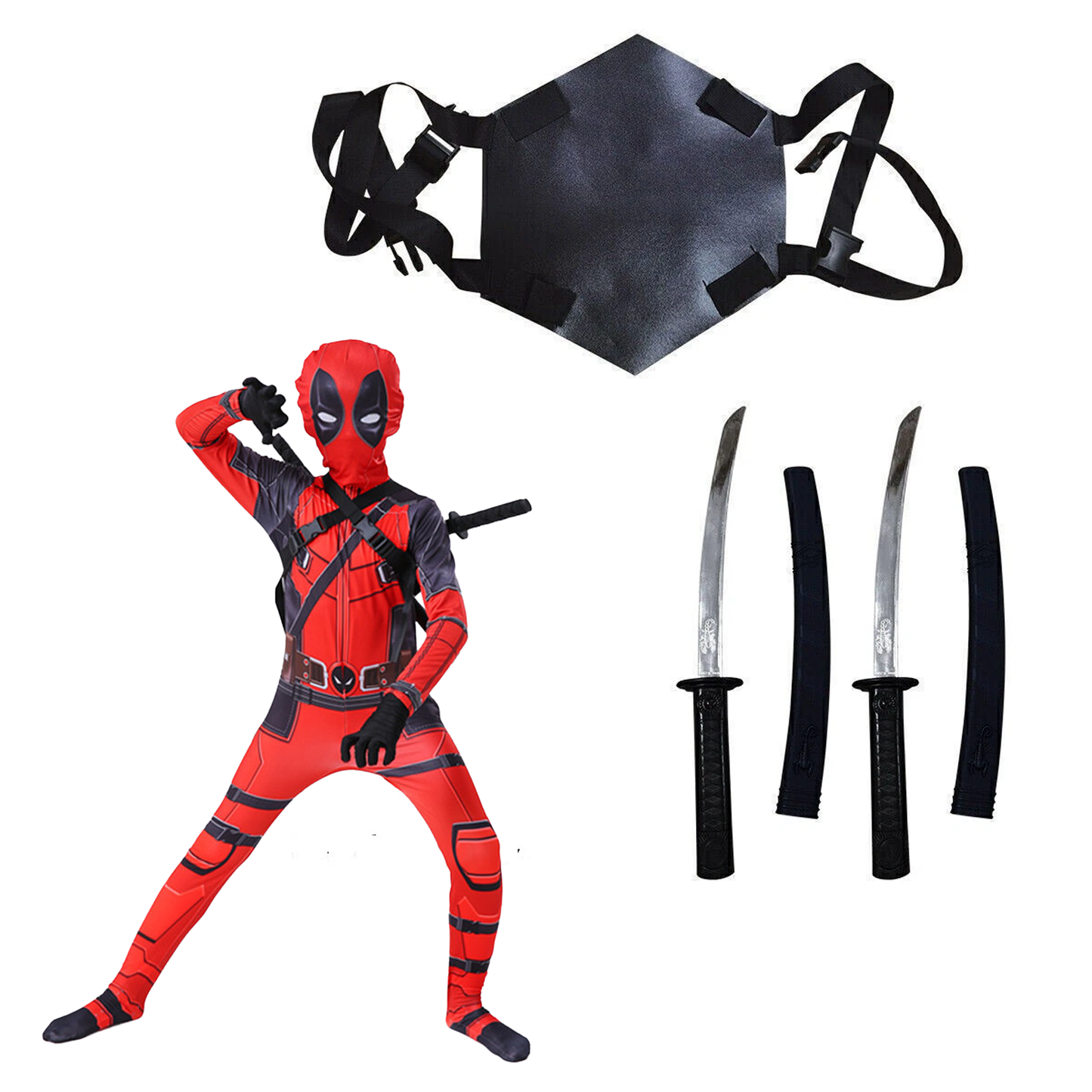 Costume di Deadpool per bambini – Tuta da cosplay per bambini – Costume per la festa del Giorno del Bambino (ispirato alla serie Marvel)
