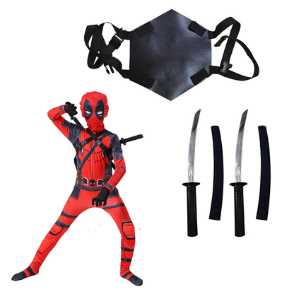 Costume di Deadpool per bambini – Tuta da cosplay per bambini – Costume per la festa del Giorno del Bambino (ispirato alla serie Marvel)