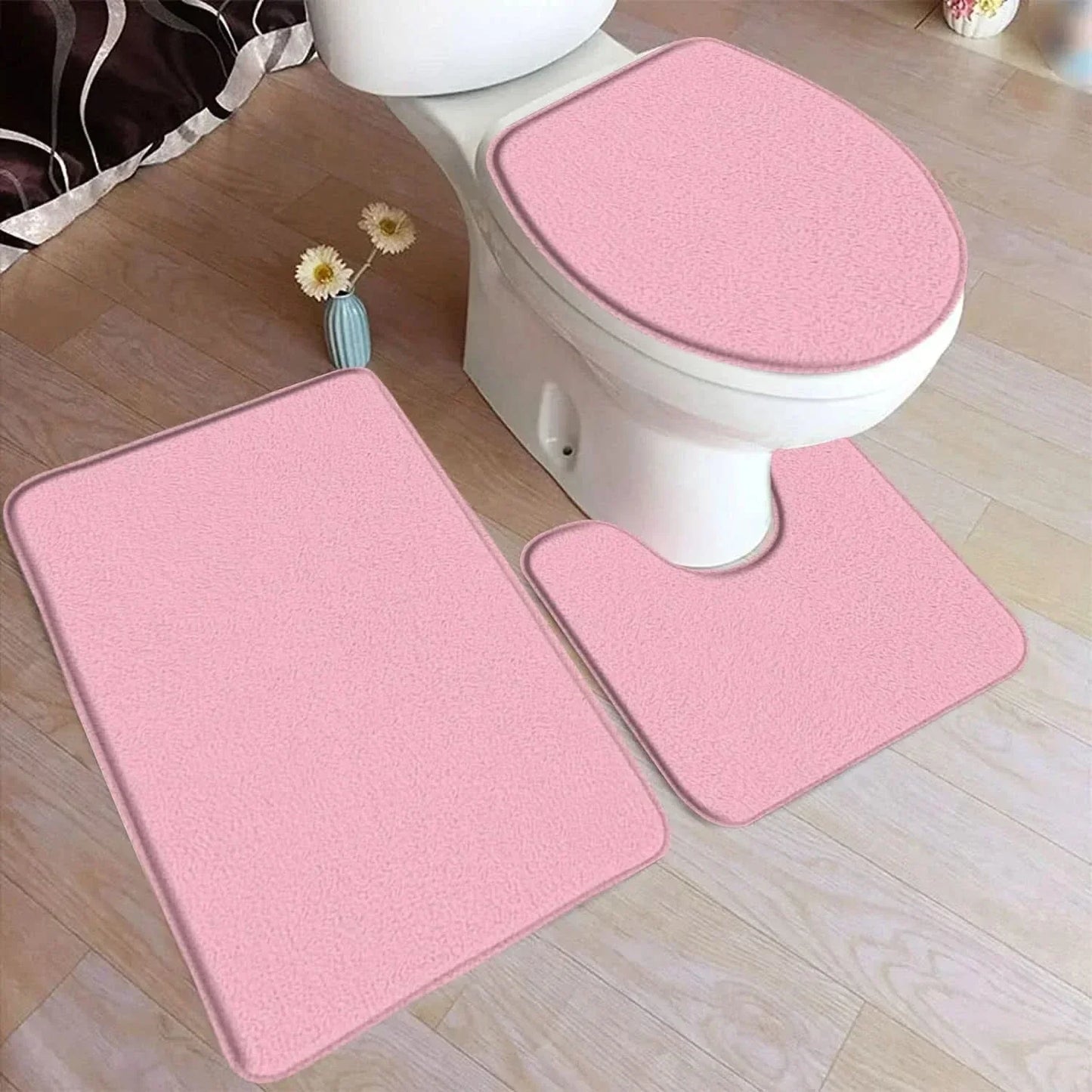 ComfiMat – set da 3 pezzi di tappetini da bagno in flanella con fondo antiscivolo
