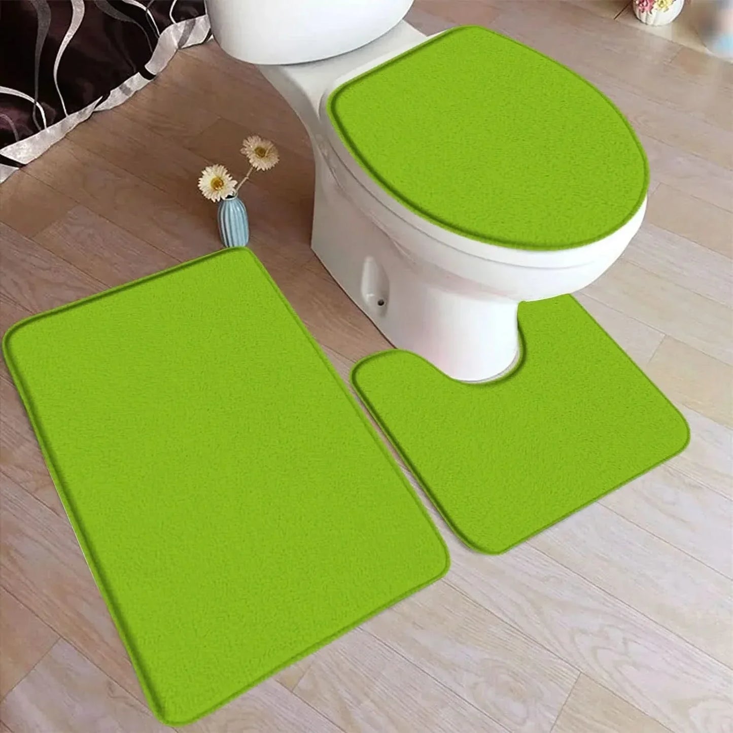 ComfiMat – set da 3 pezzi di tappetini da bagno in flanella con fondo antiscivolo