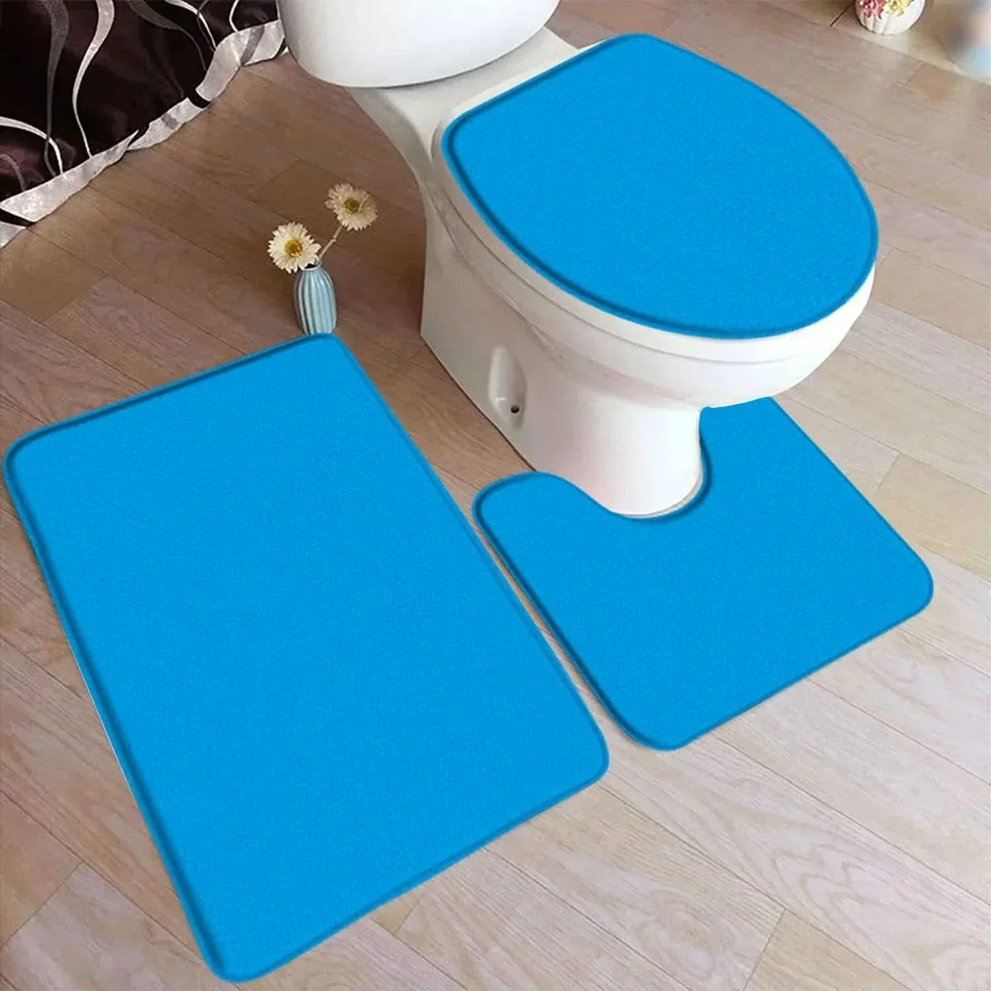 ComfiMat – set da 3 pezzi di tappetini da bagno in flanella con fondo antiscivolo